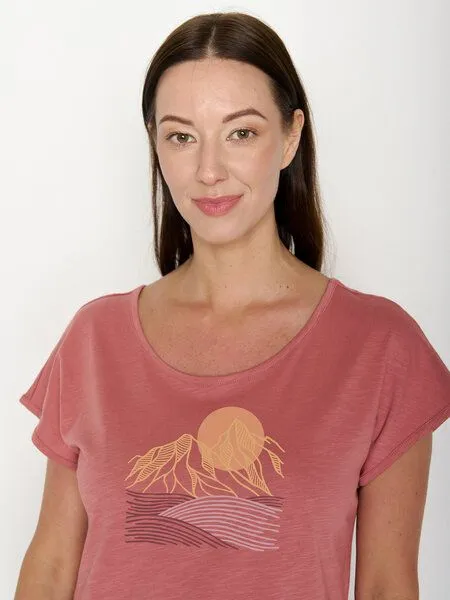 GreenBomb GREENBOMB Mountain Scenery Cool - Lässiges T-Shirt aus Bio-Baumwolle / hochwertiger Print / GOTS / Fair & Vegan, Rosa (dark rose), – Produktbild 2 von 4