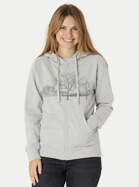 Peaces.bio - handbedruckte Biomode Peaces.bio - handbedruckte Biomode Zip-Hoodie Landscape Damen, Silbergrau, – Produktbild 2 von 2