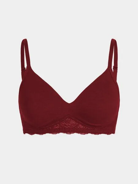 erlich textil erlich textil Elisabeth bügelloser BH mit Spitze aus Bio-Baumwolle, made in Europe, Weinrot, – Produktbild 5 von 6