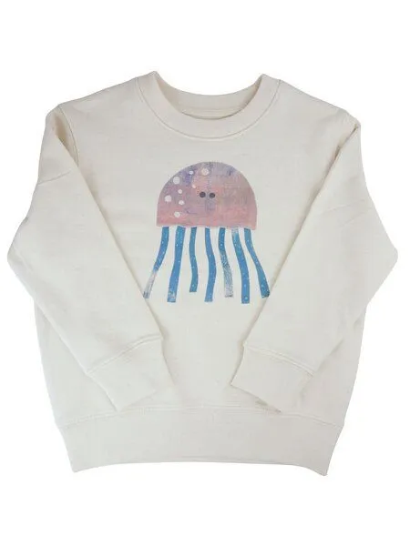 MelaDi Meladi Kinder Sweater aus Biobaumwolle - Qualle auf Natural White, White, – Produktbild 1 von 7