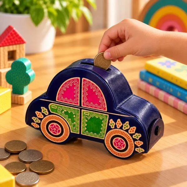Janselo Auto Kinder-Spardose aus Shanti-Leder in Blau – Produktbild 3 von 4