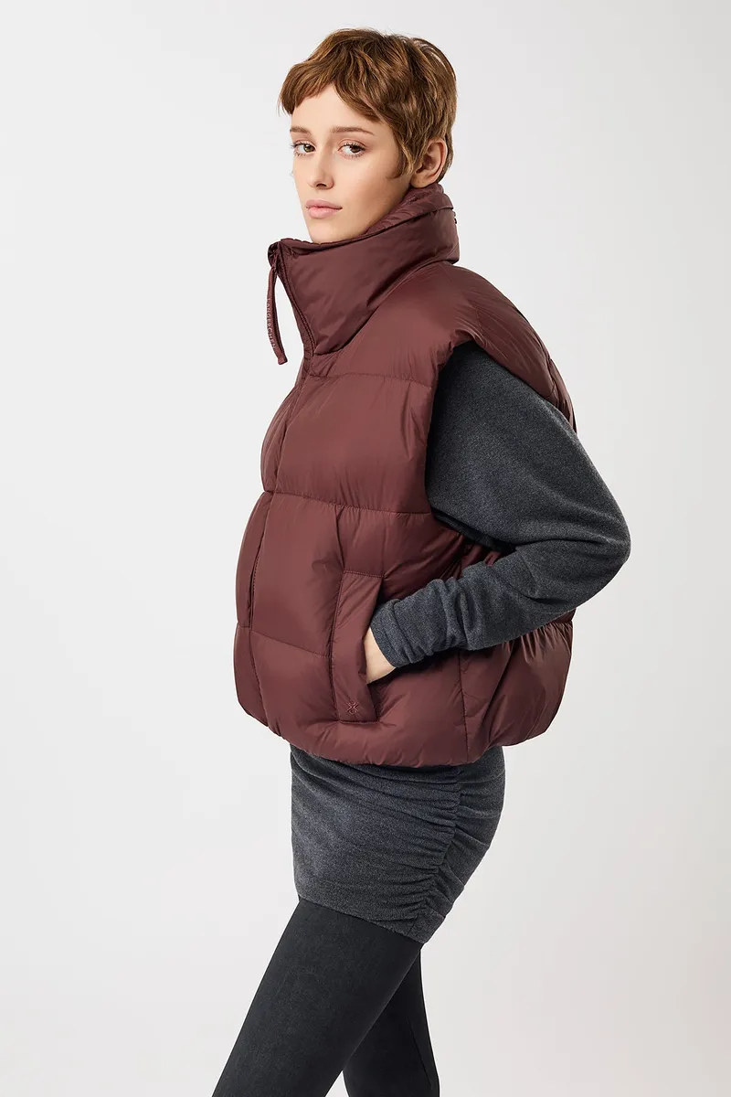 LangerChen LangerChen Damen vegan Weste Quilted Padded Burgundy, Dunkelrot, – Produktbild 2 von 2
