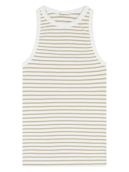 KnowledgeCotton Apparel KnowledgeCotton Apparel Tanktop gerippt - Racer rib top - aus Bio-Baumwolle, Beige (creme-stripe), – Produktbild 1 von 3