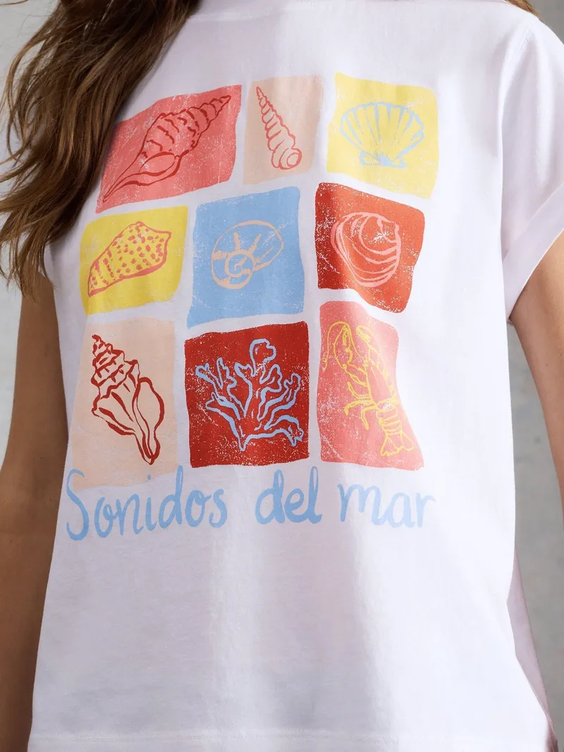 White Stuff Grafik-T-Shirt Gina - 38, Elfenbein print, – Produktbild 3 von 4