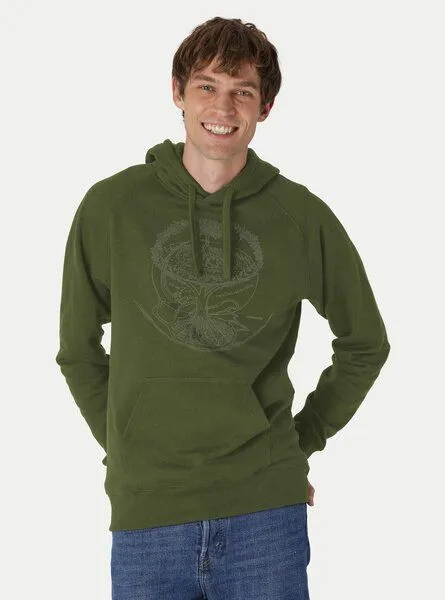Peaces.bio - handbedruckte Biomode Peaces.bio - handbedruckte Biomode Bio-Herren-Kapuzensweater "Weltenesche", Waldgrün, – Produktbild 1 von 2