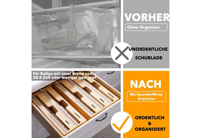 SpaceAid Folienspender Folienspender Mit Cutter, (2 in 1 Kunststofffolie, Aluminiumfolie und Wachs-Bambusspender), für Küche, Aufbewahrung – Produktbild 2 von 5