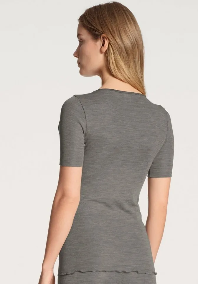 CALIDA CALIDA Kurzarmshirt True Confidence Satinbandeinfassung, Rundhalsausschnitt, Kurzarm, Grau, – Produktbild 4 von 5