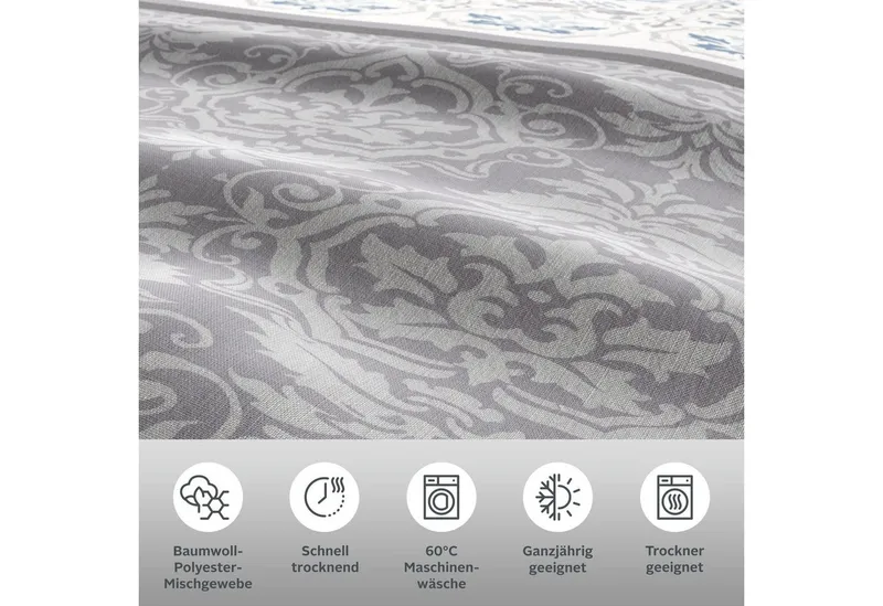 OTTO home Bettwäsche Cremona in Gr. 135x200, 155x220 cm u.a. Bettwäsche-Set mit Ornamenten, Polycotton recycelt, 3 teilig, romantische Bettwäsche in verschiedenen Qualitäten, ab Gr. 135x200 cm, Grau, – Produktbild 1 von 5