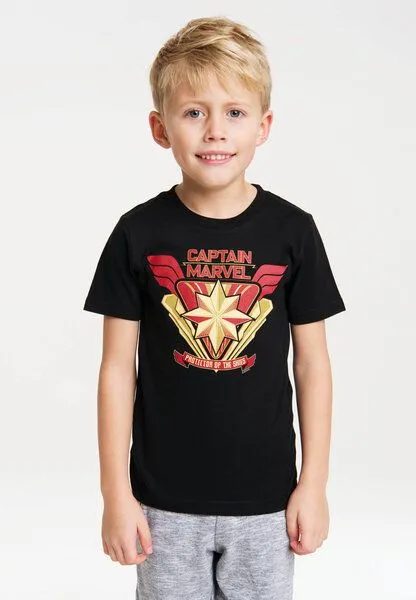 LOGOSH!RT LOGOSH!RT Marvel - Captain Marvel - Protector of the Skies - Kinder Bio T-Shirt, Schwarz, – Produktbild 3 von 4