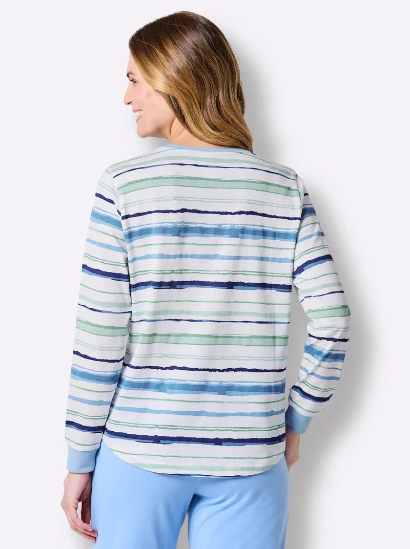wäschepur Schlafanzugshirt himmelblau-weiß-gestreift, Himmelblau-weiß-gestreift, – Produktbild 2 von 2