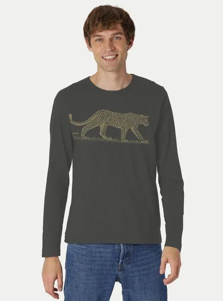 Peaces.bio - handbedruckte Biomode Peaces.bio - handbedruckte Biomode Bio-Herren-Langarmshirt "Leopard", Orange, – Produktbild 3 von 3