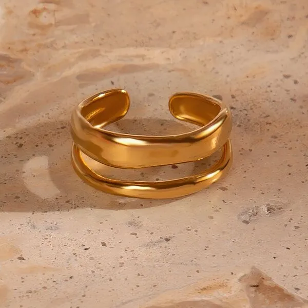 ELEKTROPULLI Größenverstellbarer FLOW Ring von Elektropulli, Gold, – Produktbild 1 von 4