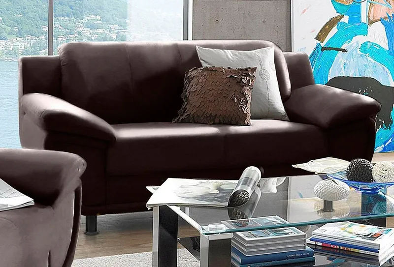 TRENDMANUFAKTUR 2-Sitzer Rondo 178 cm, Breite, breite Armlehnen, Füße schwarz, Couch wahlweise mit Federkern und in verschiedenen Bezügen bestellbar, Braun, – Produktbild 2 von 5