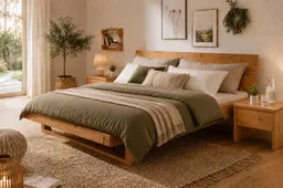 OTTO home Schlafzimmer-Set Ultima, 3-tlg., Bettgestell & 2 Nachttische aus massivem Fichtenholz, (Set, 3-tlg., Liegefläche 180x200cm, Belastbarkeit je Seite bis zu 200kg), Scandi Rustikale Balken-Optik, FSC®-zertifiziert, Pro Seite bis 200 kg – Produktbild 1 von 1