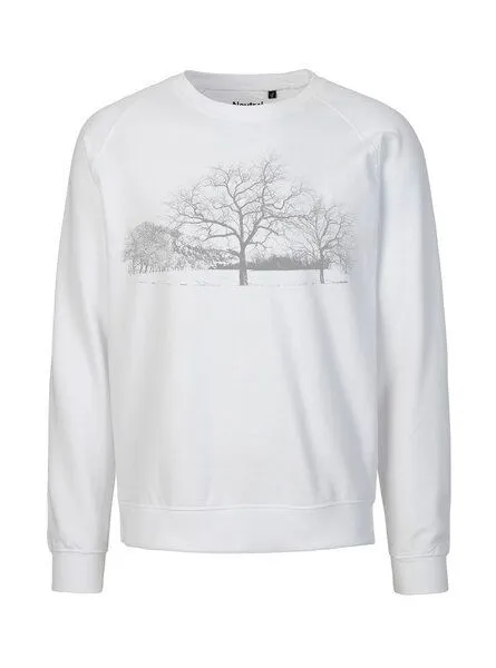 Peaces.bio - handbedruckte Biomode Peaces.bio - handbedruckte Biomode Sweatshirt Landscape Unisex, Weiss, – Produktbild 1 von 2