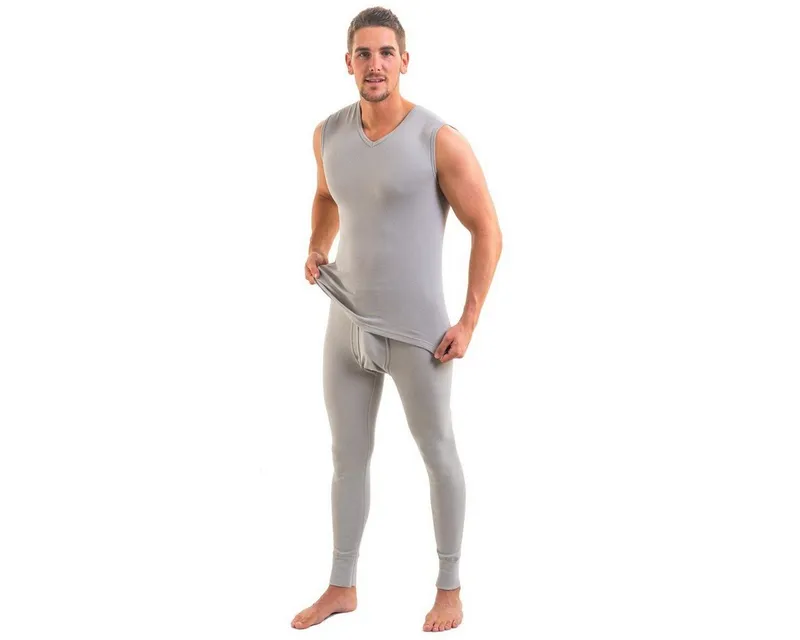 HERMKO Lange Unterhose Long Johns, lange Unterwäsche, Underwear Tights mit Eingriff,100 % Bio-Baumwolle, Weichbund, elast. Beinabschlüsse, Grau, – Produktbild 3 von 3