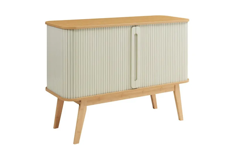 en.casa Kommode, »Tysvær« mit 2 Schiebetüren 110 x 40 x 80 cm Bambus/Cremeweiß, Beige, – Produktbild 2 von 4