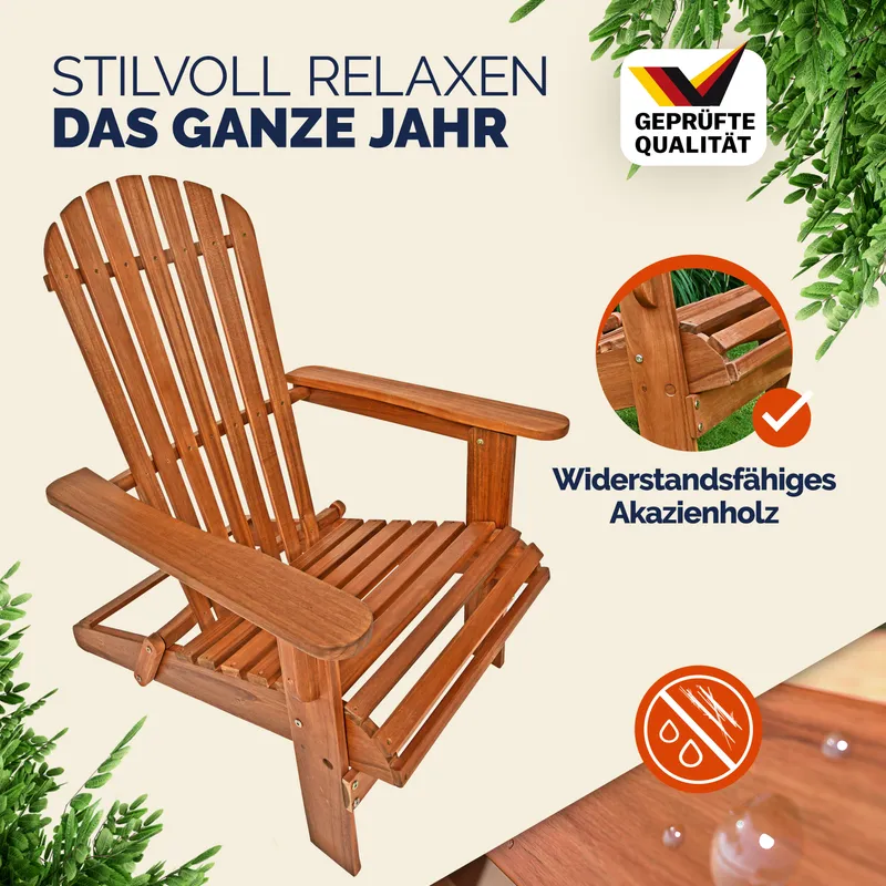 Casaria® Liegestuhl Adirondack Akazienholz klappbar, Braun, – Produktbild 2 von 2