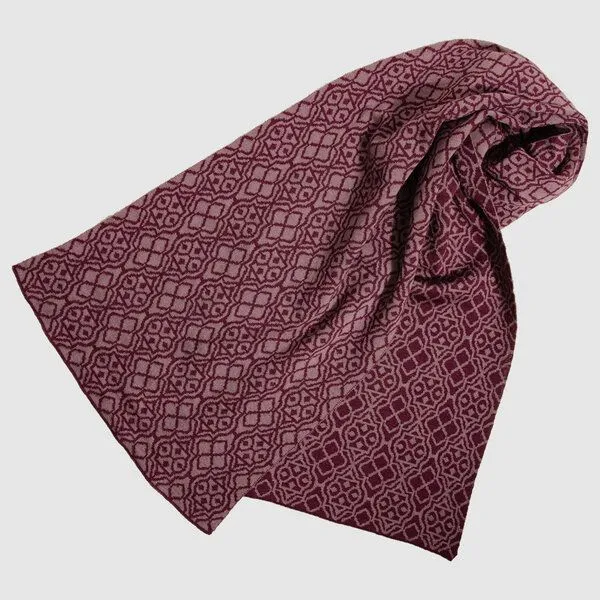 LANARTO slow fashion LANARTO slow fashion Schal Muster 'Netz' zweifarbig gestrickt aus mulesingfreier Merinowolle, Rot (burgund), – Produktbild 1 von 3