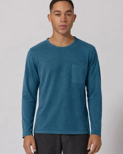 HempAge HempAge Herren Langarmshirt mit Brusttasche Hanf/Biobaumwolle Normal Fit, Reef (blau), – Produktbild 2 von 4