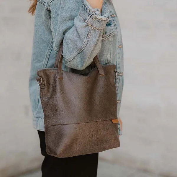 BOWLEANIES TASCHEN BOWLEANIES TASCHEN Mittelgroße Umhängetasche aus Lederfaserstoff, Dunkelgrau, – Produktbild 2 von 4