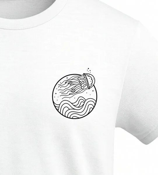 vis wear vis wear Qualle zwischen Ozean und Wellen - Unisex Organic T-Shirt, Weiß, – Produktbild 2 von 4