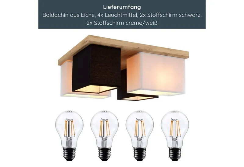 MeLiTec LED Deckenleuchte Paloma D129 Holz, Holz Deckenleuchte Paloma D129, Schwarz, – Produktbild 5 von 5