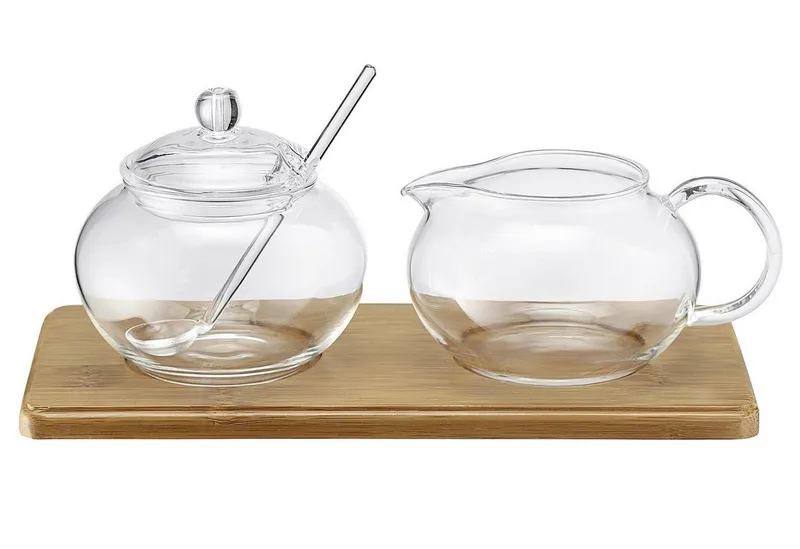 Weis Weis Milchkännchen Zucker-/Sahne Set Glas mit Bambus Tablett, (3-St) – Produktbild 1 von 1