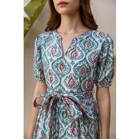 Haus of Namaste Haus of Namaste Maxikleid petrol-weiß „Earthy Elegance" handblockbedruckt 100% Bio-Baumwolle – Produktbild 1 von 1
