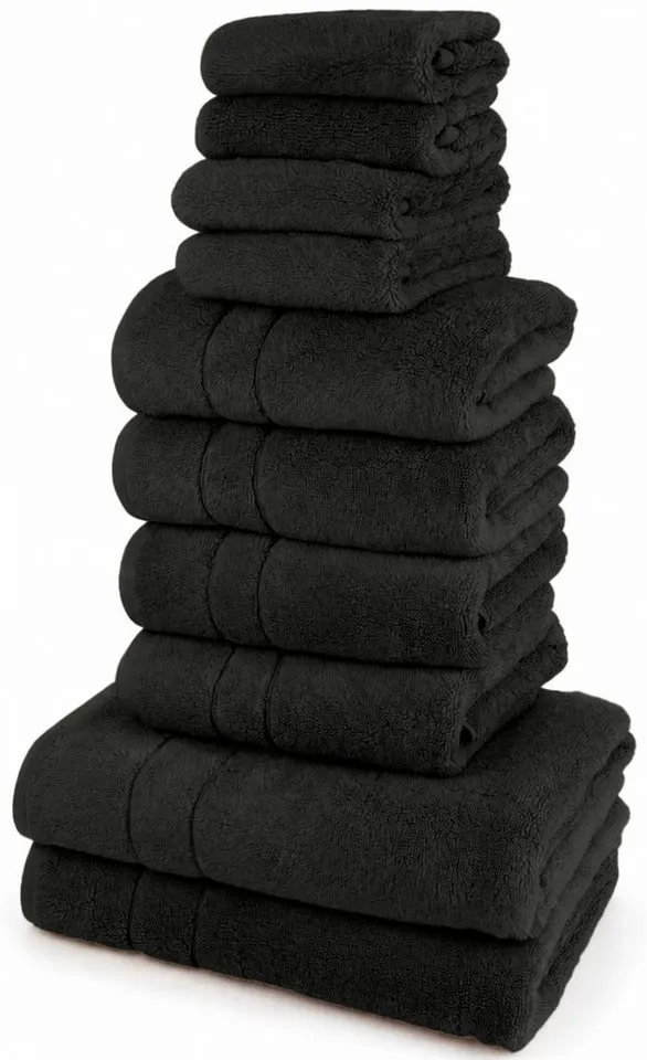 OTTO home Handtuch Set Inga, 3 Qualitäten, Duschtücher, Handtücher, Gästetücher, Seiftücher, Walkfrottier (10-St), Handtücher mit feiner Bordüre, 100% Baumwolle, Schwarz, – Produktbild 2 von 8