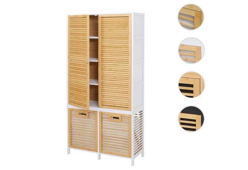 MCW Hochschrank MCW-N83-T Mit Ablagefächern und zwei Wäschekörben, Weiß, – Produktbild 3 von 4