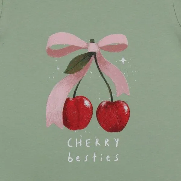 Walkiddy Walkiddy T-Shirt Grün Kirschen-Frontprint Bio-Baumwolle GOTS – Produktbild 2 von 3