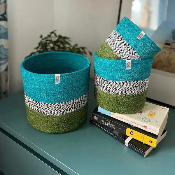 reSpiin reSpiin 3er-Set große Jute-Körbe - Zickzack, Ocean, – Produktbild 2 von 4