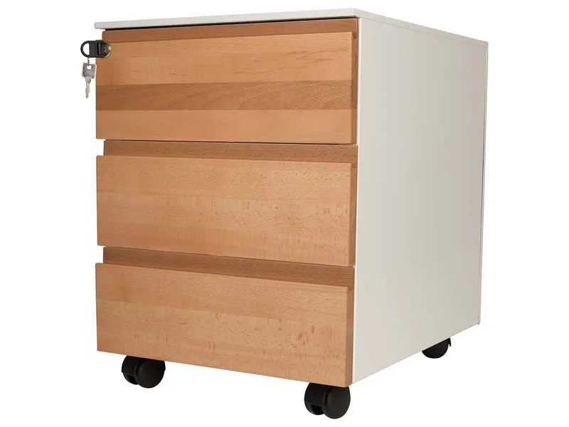 Memo Memo Rollcontainer "Pureness" 3 SL, soft close, Buche geölt, B 42 x T 53,3 x H 55 cm, Weiß, – Produktbild 1 von 1
