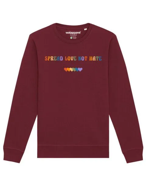 watapparel watapparel Sweatshirt Unisex Spread Love not Hate, Burgundy, – Produktbild 1 von 3