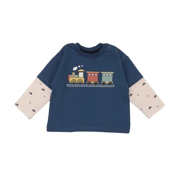 Walkiddy Walkiddy Tiny Trains Shirt - Bio-Baumwolle, Nachhaltig & Umweltbewusst - Blau Kinderkleidung – GOTS zertifiziert, Blau, – Produktbild 1 von 3