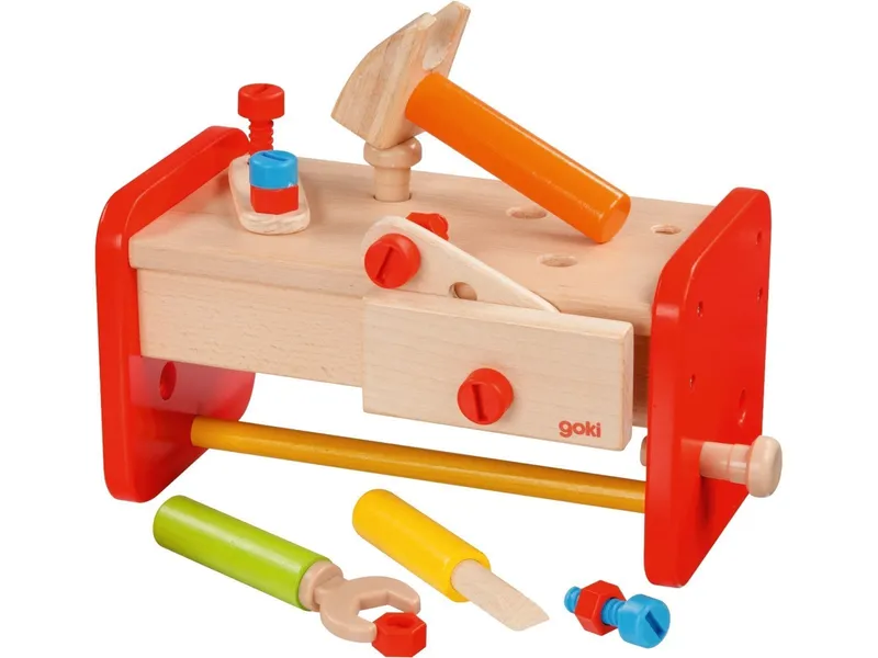 Goki Goki Kinder Werkbank Werkzeugkiste aus Holz 16-teilig 27,5 x 17,5 x15 cm, Mehrfarbig, – Produktbild 1 von 2