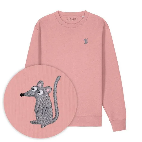 LIGARTI Bestickter Pullover – Murat die Maus – LIGARTI Tiermanufaktur, Altrosa, – Produktbild 1 von 3