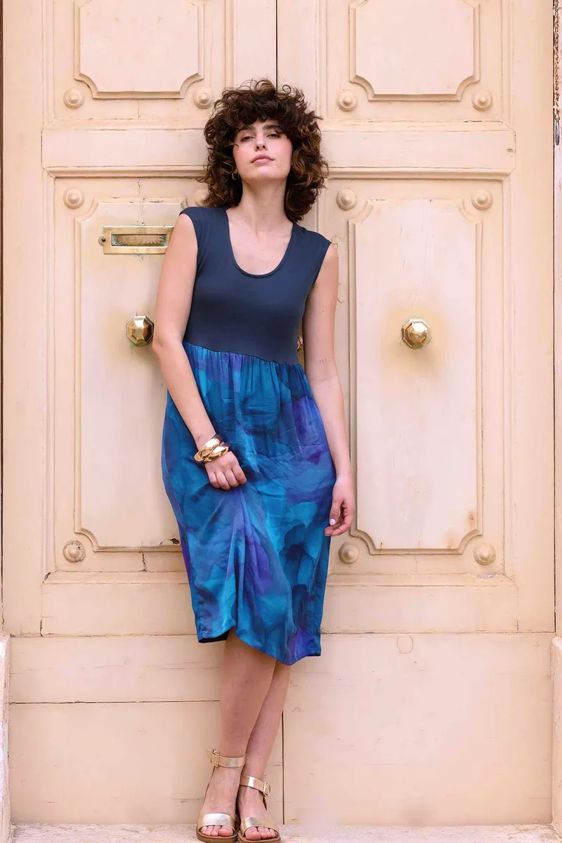 WiDDA WiDDA Damen vegan Kleid Mixma Navy Clouds, Teal, – Produktbild 2 von 2