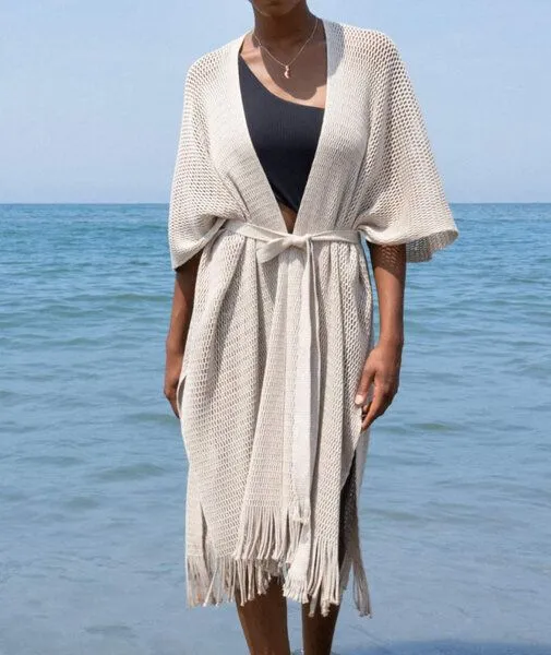 Rifò - Circular Fashion Made in Italy Rifò - Circular Fashion Made in Italy Brisa Netz-Cardigan aus recycelter und Bio-Baumwolle, Ecru, – Produktbild 2 von 2