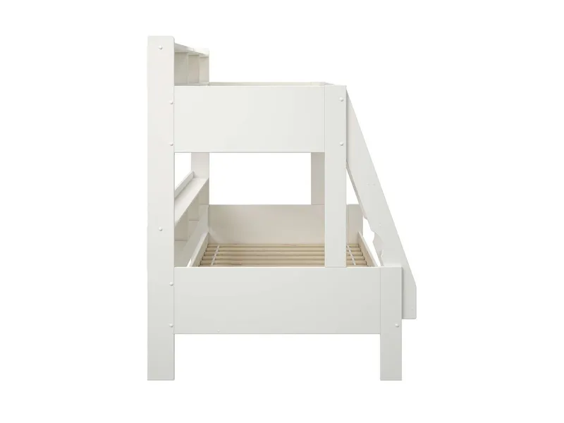 OTTO home Etagenbett Jaime II, Stockbett, viel Stauraum, mit Regalen, Massivholz mit MDF (Oberes Bett 90x200cm, unteres Bett 120x200cm), breite Liegefläche unten, FSC®, Made EU, 3. Schlafgelegenheit optional, Weiß, – Produktbild 5 von 5