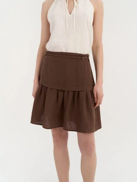 AmourLinen AmourLinen Gerafftes Leinenrock RAVENA, Kakao (braun), – Produktbild 2 von 3