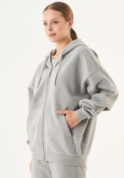 ORGANICATION ORGANICATION ESSENTIALS-JALE- Soft Touch Sweatjacke aus Bio-Baumwolle, Grey melange, – Produktbild 3 von 4
