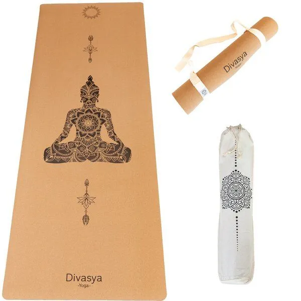 Divasya Divasya Yogamatte aus Kork & Naturkautschuk | mit Gurt & Hülle | 6 Designs, Natural, – Produktbild 2 von 4