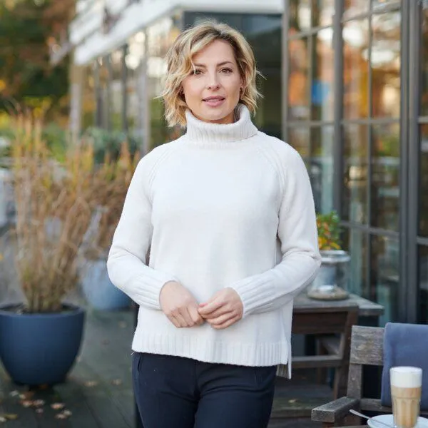 Kokon Zwo Kokon Zwo Rollkragenpullover 100% Merinowolle (ÖKO TEX), Weiß, – Produktbild 1 von 2