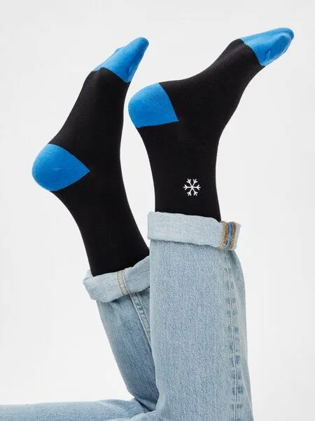 Natural Vibes Natural Vibes Bestickte Socken | Flammenmotiv | Bio GOTS | Bunte Socken | Herren Damen Socken, Blau, – Produktbild 1 von 3