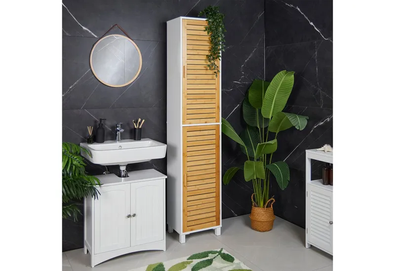 RELAXDAYS RELAXDAYS Hochschrank Hoher Badezimmerschrank (1-St), Braun|weiß, – Produktbild 2 von 4