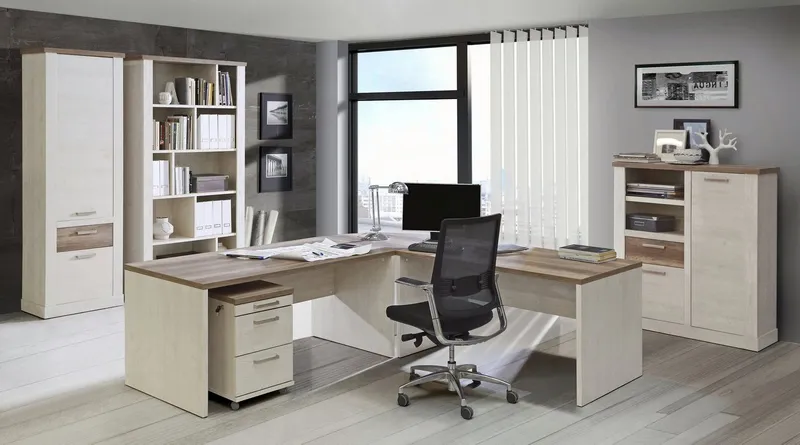 FORTE Schreibtisch Duro, Computertisch, in 140 oder 160 cm Breite, im Landhausstil, Weiß, – Produktbild 4 von 4