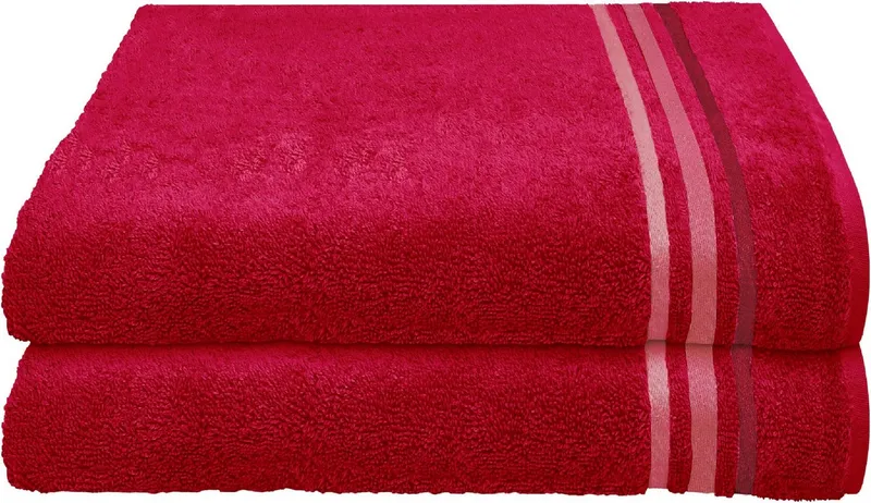 Schiesser Schiesser Duschtücher Skyline Color aus 100 % Baumwolle mit eleganter Streifenbordüre, Frottier (Set, 2-St), OEKO-TEX® MADE IN GREEN, Rot, – Produktbild 2 von 5