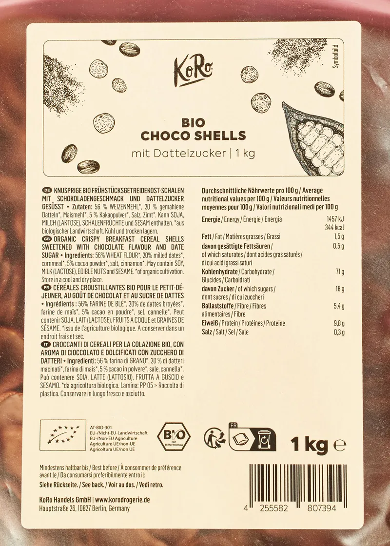 KoRo Bio Choco Shells mit Datteln gesüßt 1 kg – Produktbild 3 von 5